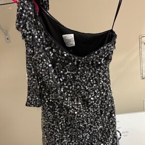 Violet One Shoulder Sequin Dress - Black